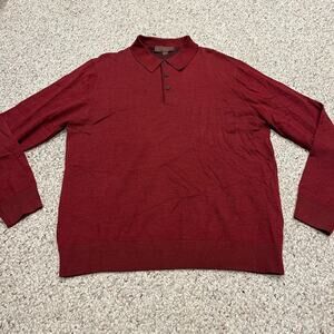 Patrick James 100% Merino Wool Polo Sweater Sz L Red Quiet Luxury Preppy